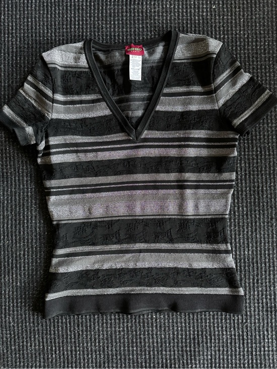 Kenzo Tops - Kenzo Vintage Black & Gray Striped V-Neck Knit Top